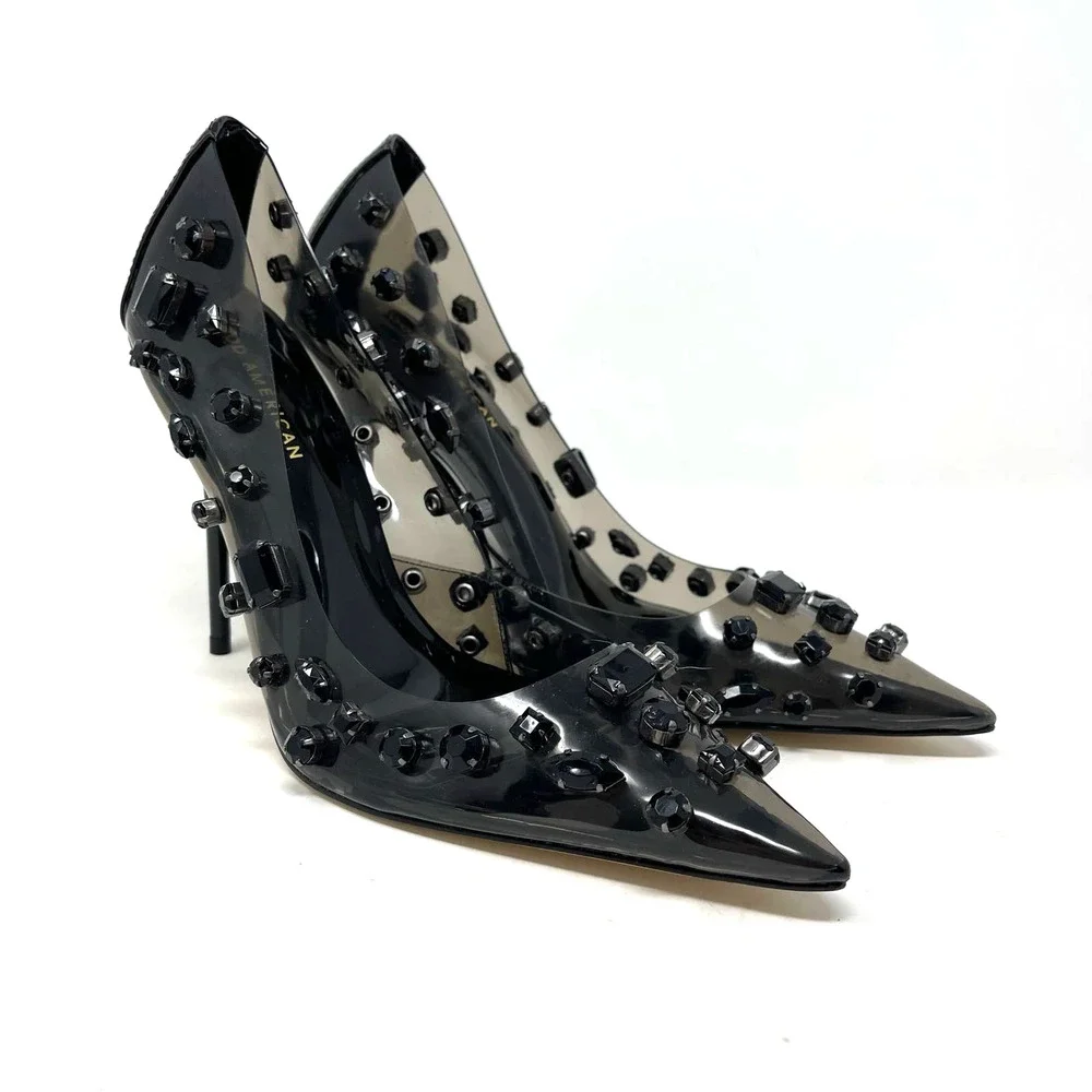 Good American Jeweled Emma Heels Size 7.5 Light Smoke‎ GSH008-X